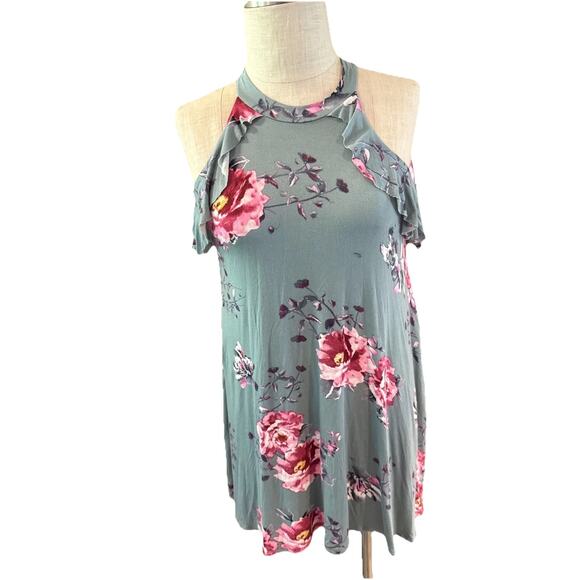 Pomelo Tank Top Womens Large Gray Floral Sleeveless Ruffle Pullover Outdoor - Picture 3 of 8